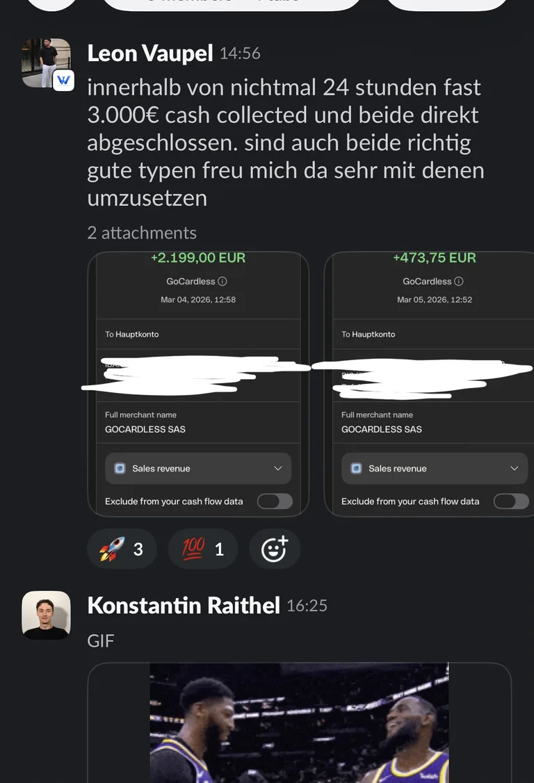 Slack: Leon Vaupel, „In nicht mal 24 Stunden fast 3.000 € Cash collected“