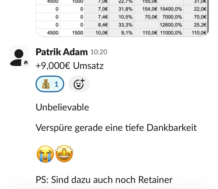Slack: Patrik Adam, „9.000 € Umsatz – verspüre eine tiefe Dankbarkeit“